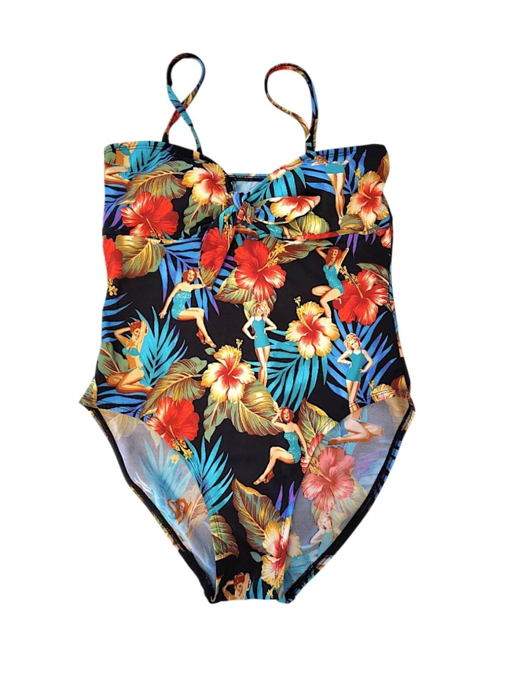 VTG Kathy Ireland Tropical Pin Up Print One Piece Swimsuit SZ 12 *Fits‎ Medium